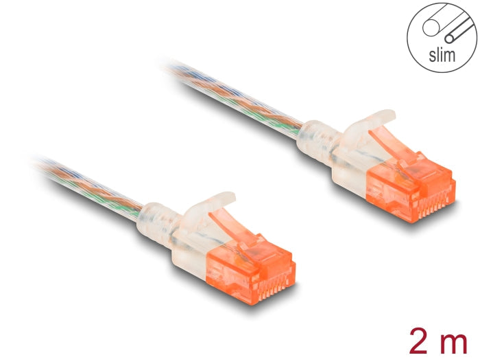 כבל רשת שקוף לא מסוכך RJ45 Cat.6A U/UTP Slim ז/ז - delock.israel