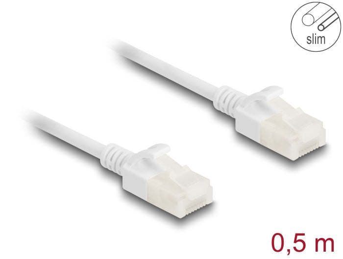 כבל רשת תעשייתי RJ45 Cat.6A U/UTP Slim ז/ז עם תקעים חזקים צבע לבן - delock.israel