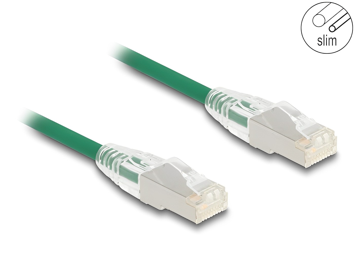 כבל רשת מסוכך RJ45 Cat.6A U/FTP Slim ז/ז עם התפס נעילה מעוקל צבע ירוק - delock.israel