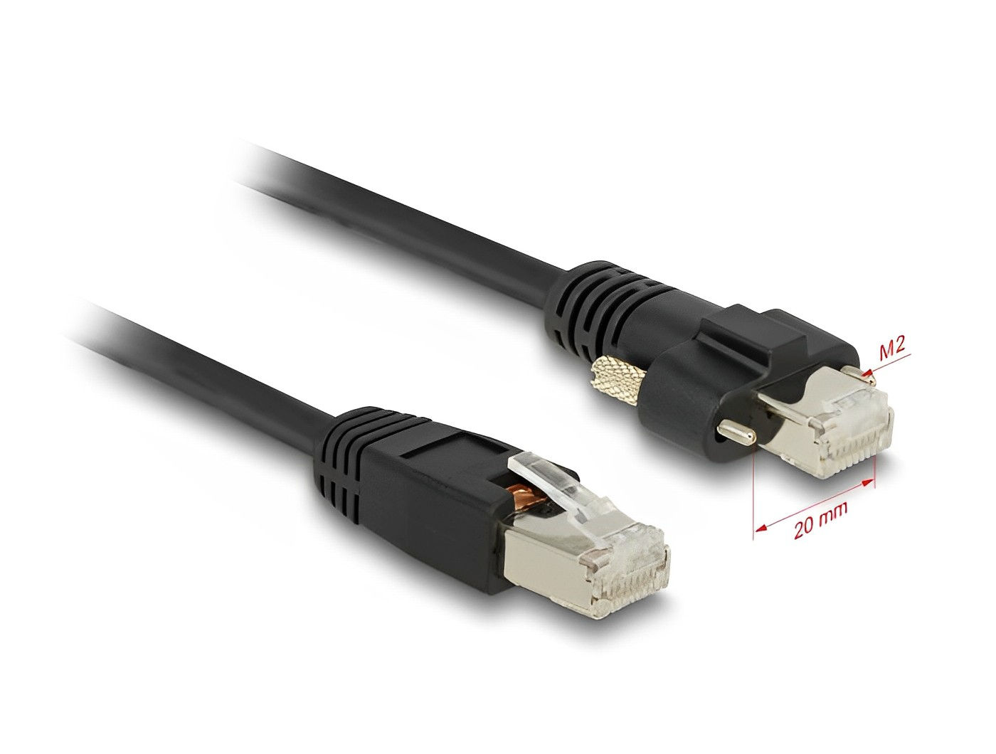 Delock Cable RJ45 plug to RJ45 plug with screw distance 20 mm for GigE Camera Cat.6A S/FTP 1 m black - delock.israel