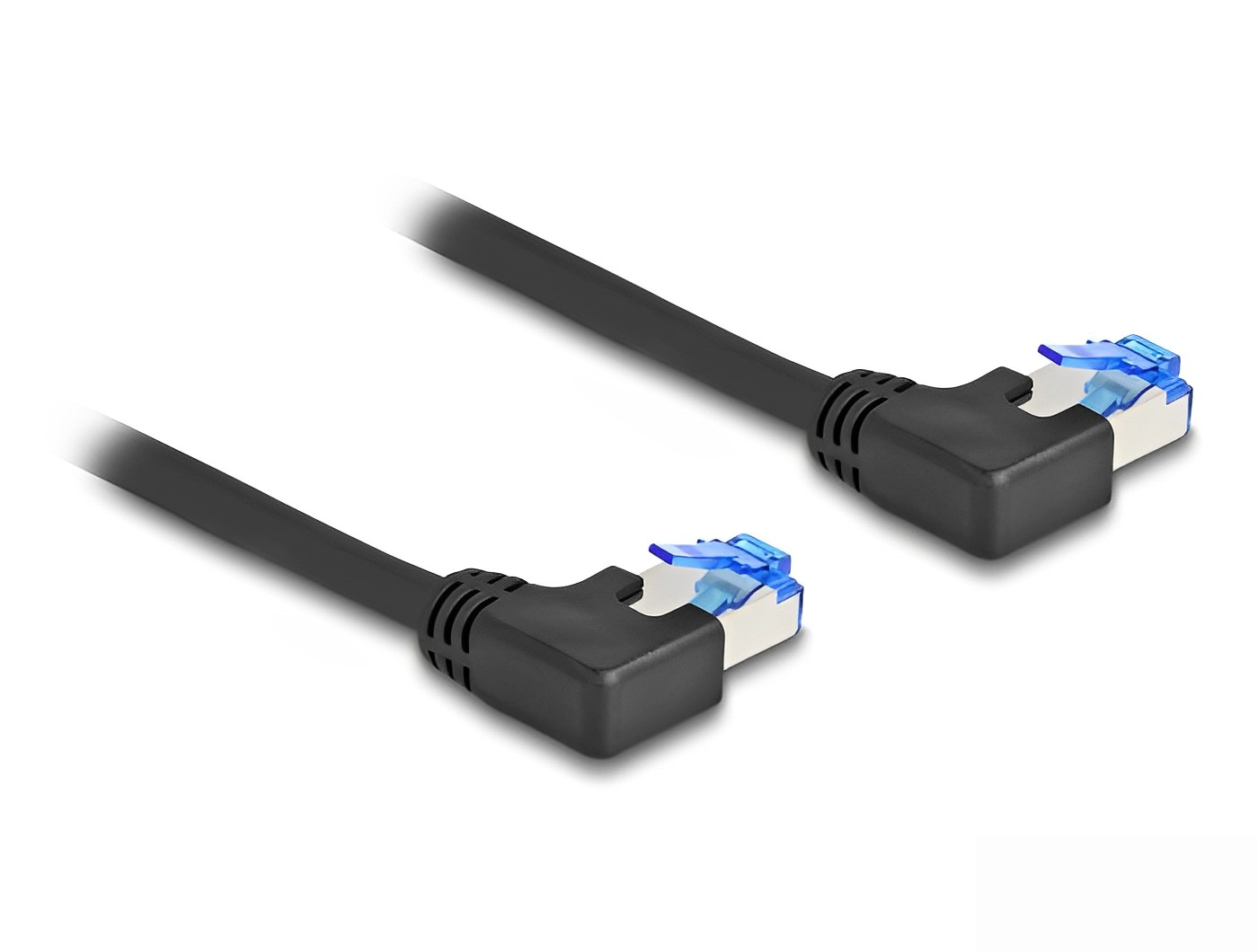 כבל רשת מסוכך RJ45 Cat.6A ז/ז שני צדדים בזווית 90° שמאלה - delock.israel