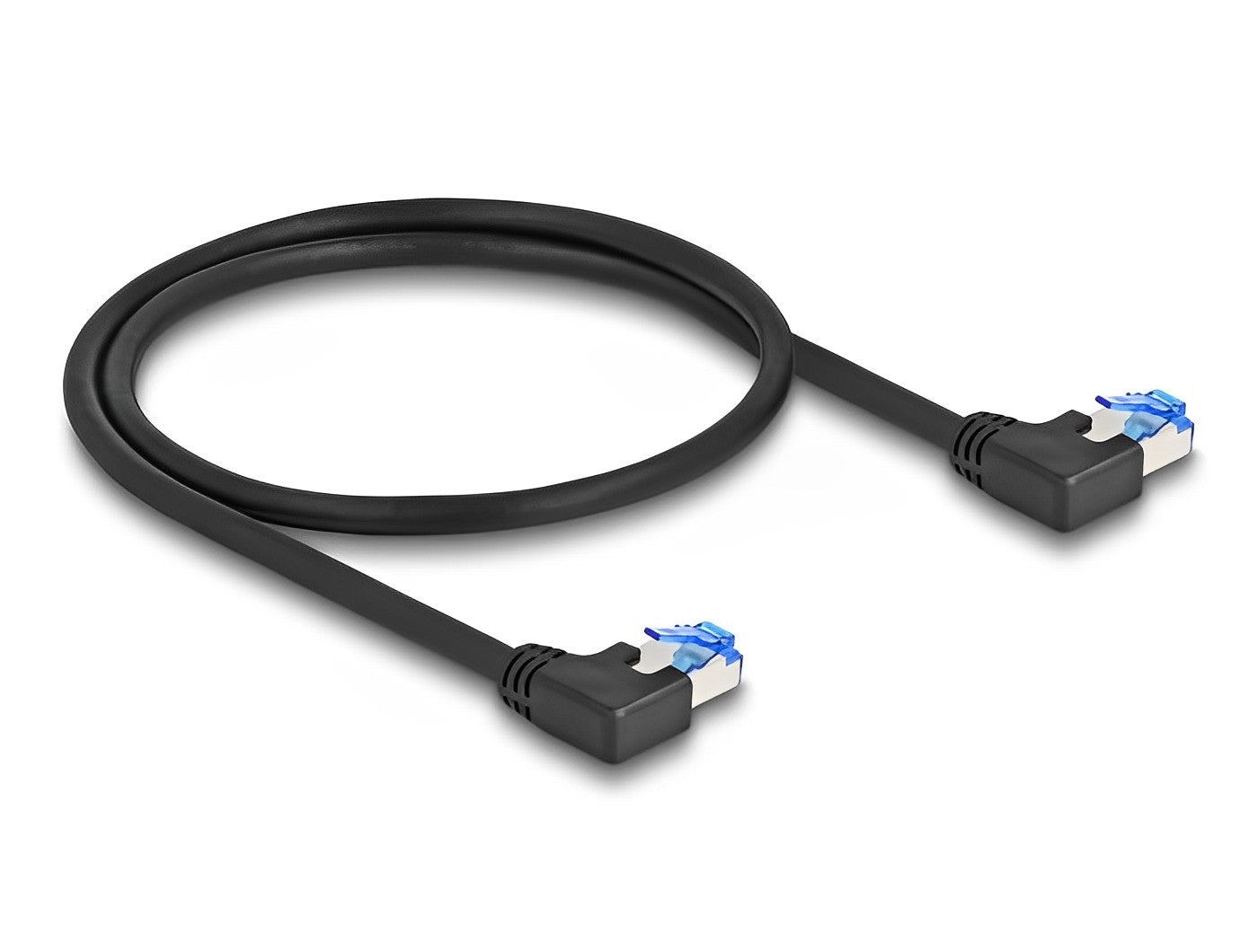 כבל רשת מסוכך RJ45 Cat.6A ז/ז שני צדדים בזווית 90° שמאלה - delock.israel