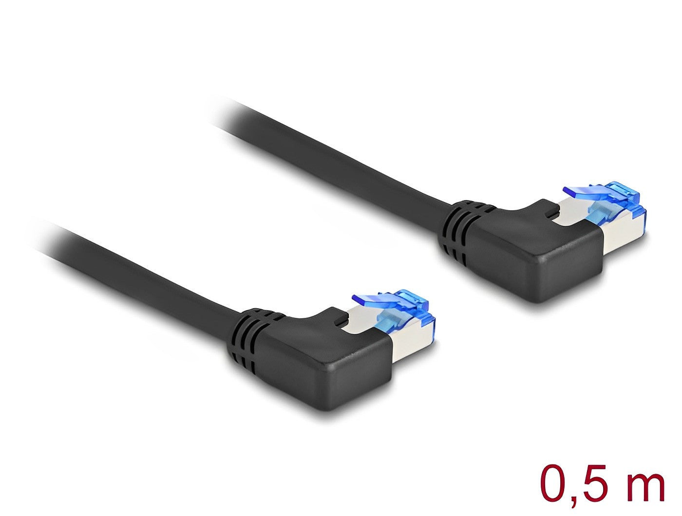 כבל רשת מסוכך RJ45 Cat.6A ז/ז שני צדדים בזווית 90° שמאלה - delock.israel