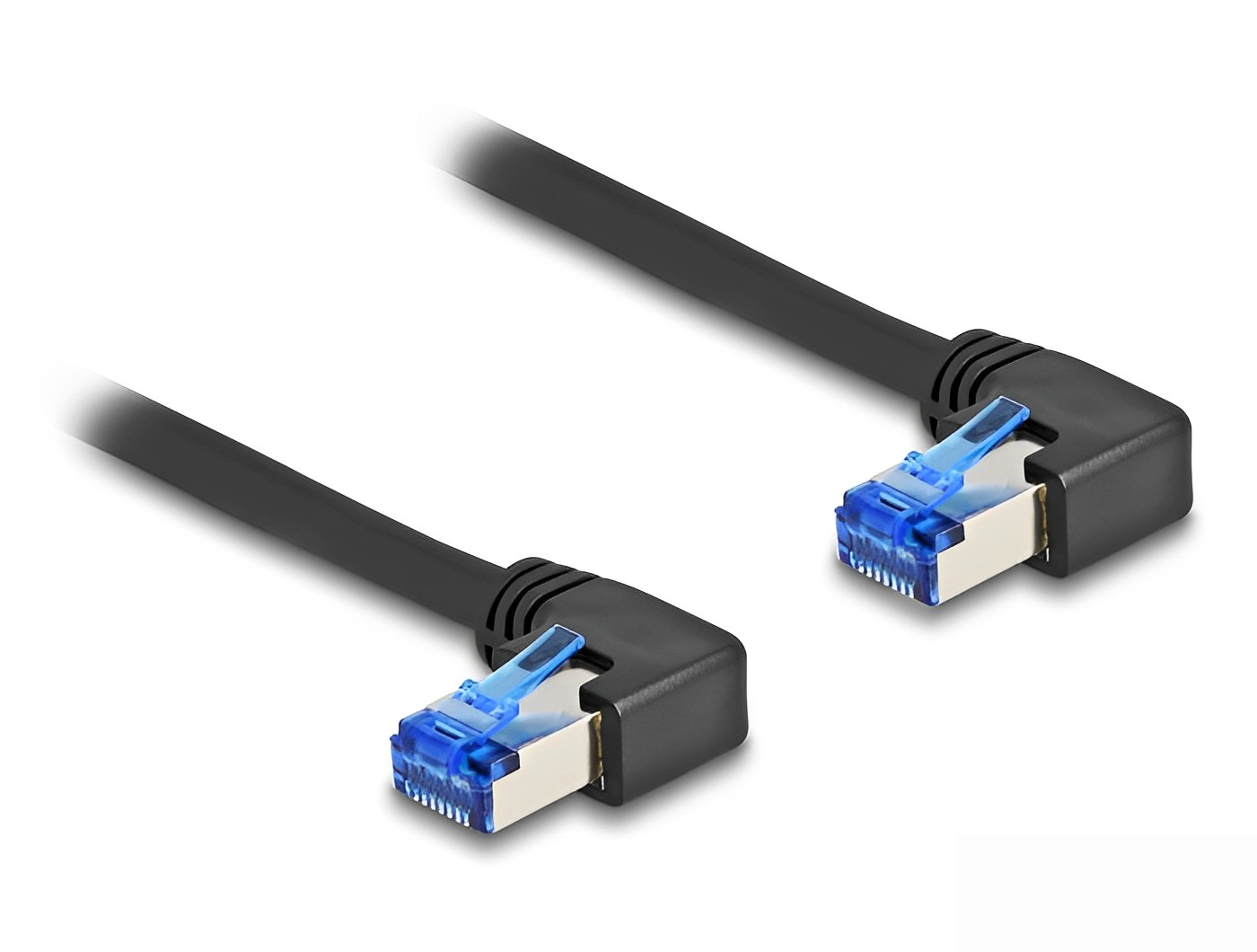 כבל רשת מסוכך RJ45 Cat.6A ז/ז שני צדדים בזווית 90° ימינה - delock.israel