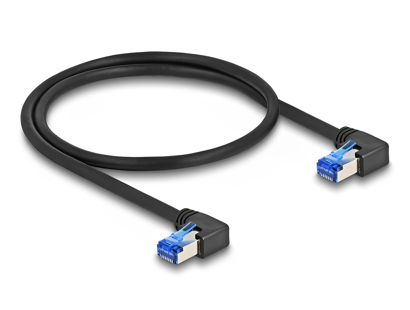 כבל רשת מסוכך RJ45 Cat.6A ז/ז שני צדדים בזווית 90° ימינה - delock.israel