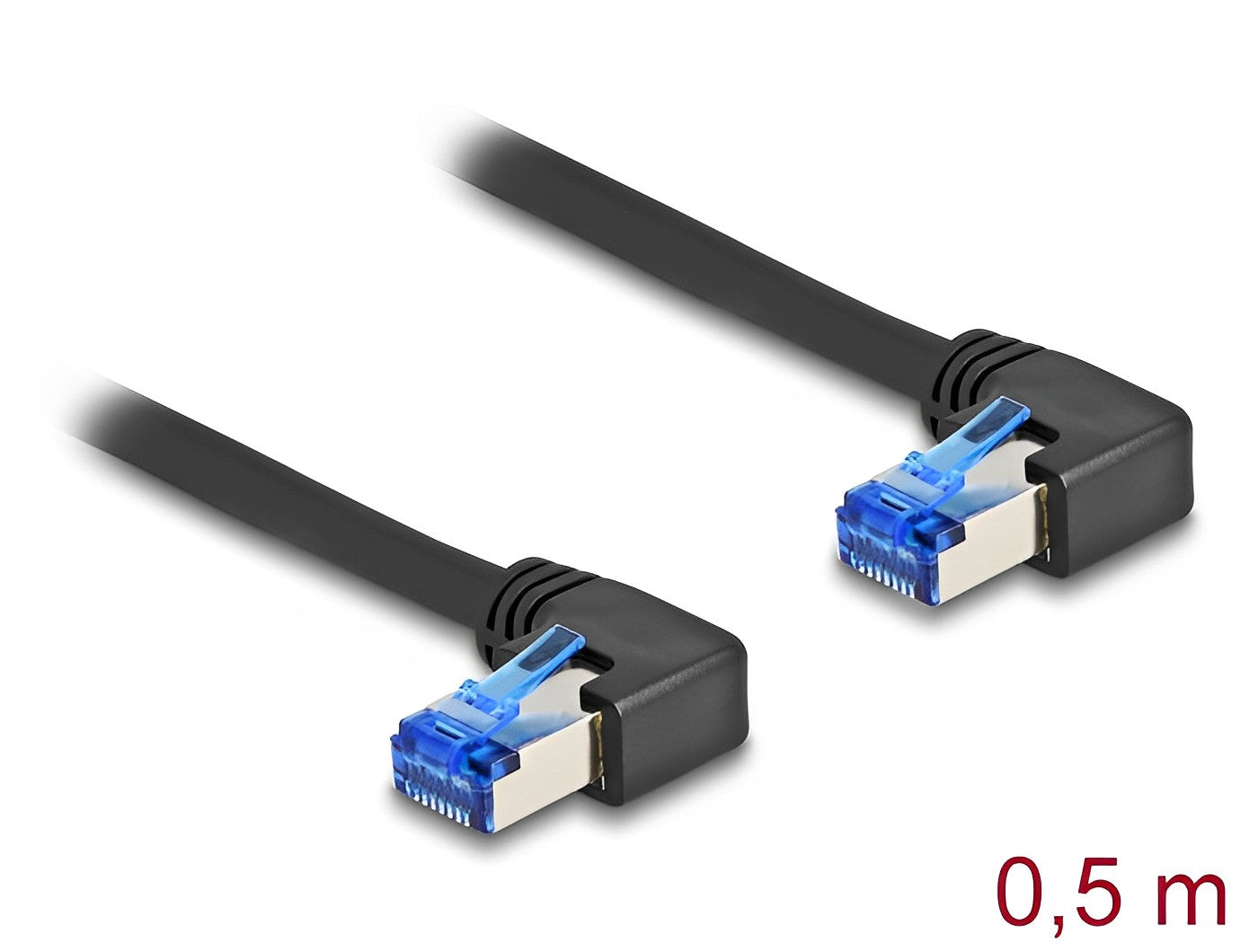 כבל רשת מסוכך RJ45 Cat.6A ז/ז שני צדדים בזווית 90° ימינה - delock.israel