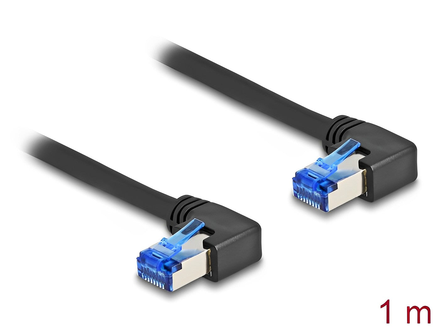 כבל רשת מסוכך RJ45 Cat.6A ז/ז שני צדדים בזווית 90° ימינה - delock.israel