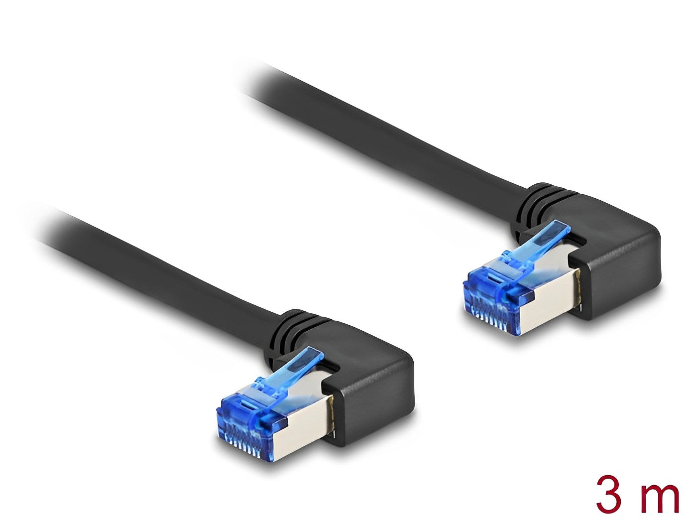 כבל רשת מסוכך RJ45 Cat.6A ז/ז שני צדדים בזווית 90° ימינה - delock.israel