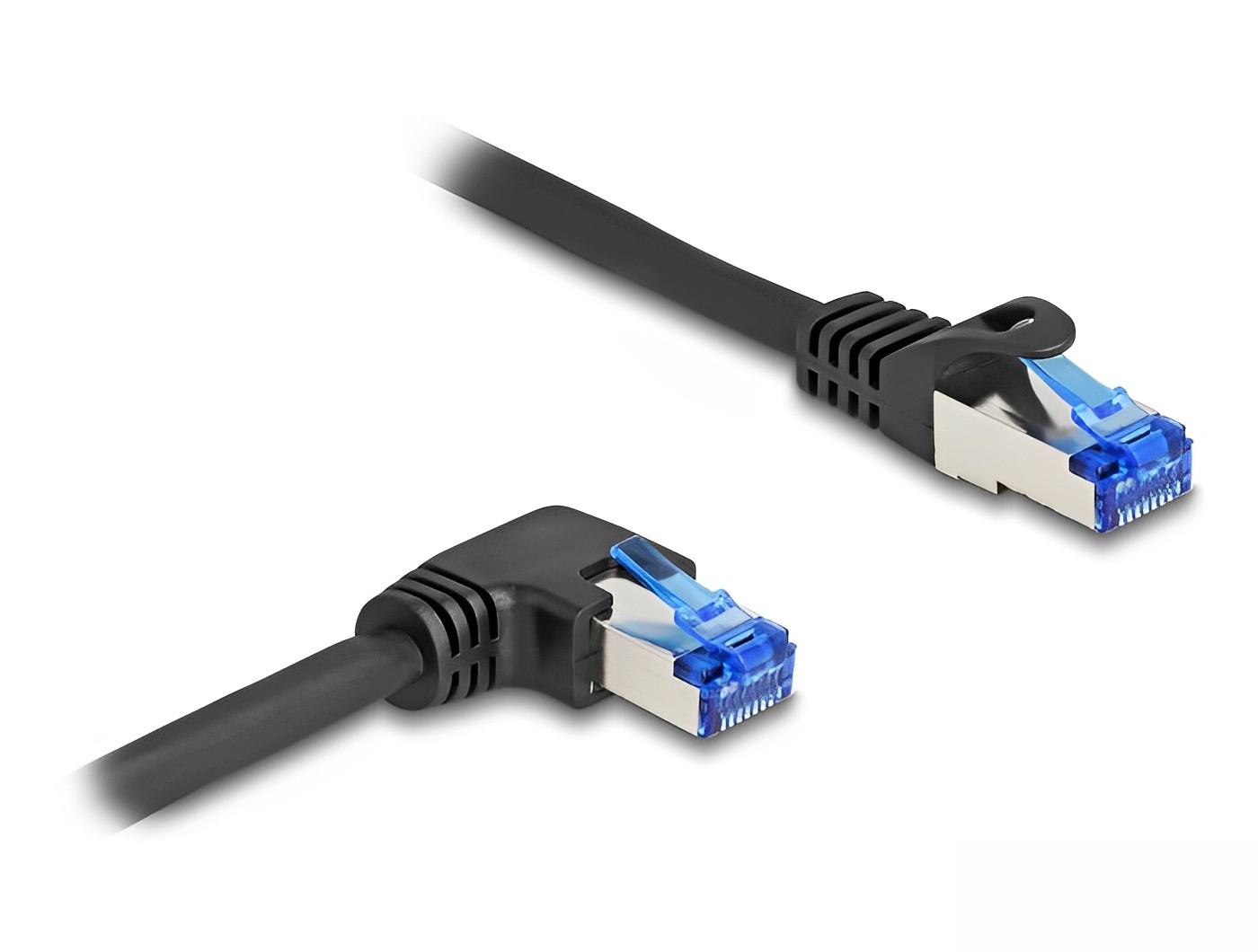 כבל רשת מסוכך RJ45 Cat.6A S/FTP ז/ז צד אחד בזווית 90° ימינה - delock.israel