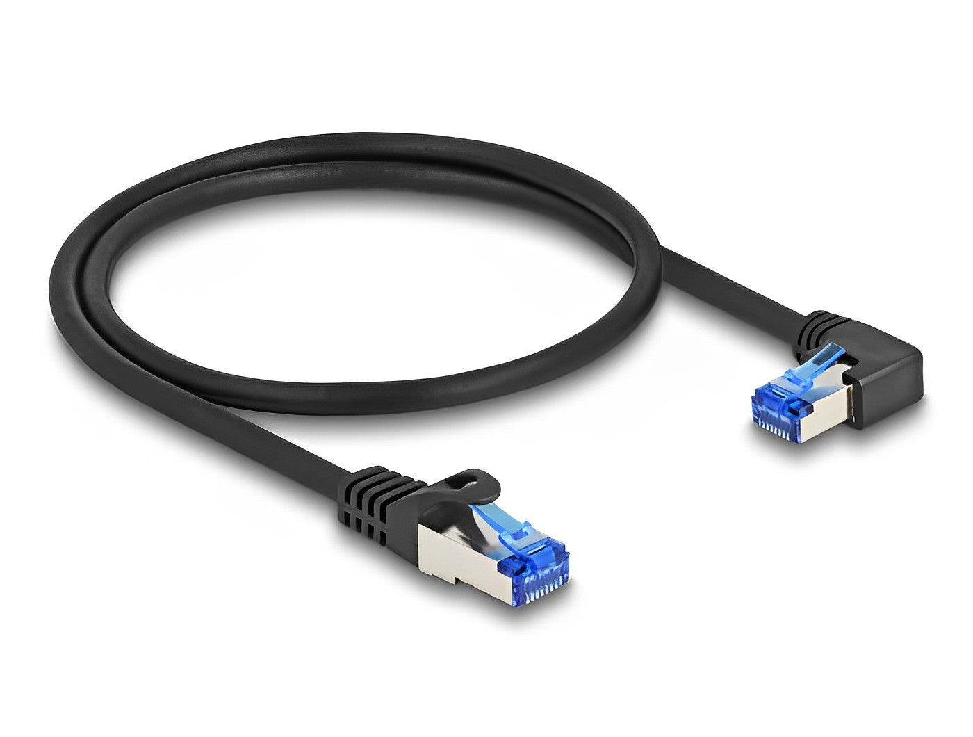 כבל רשת מסוכך RJ45 Cat.6A S/FTP ז/ז צד אחד בזווית 90° ימינה - delock.israel
