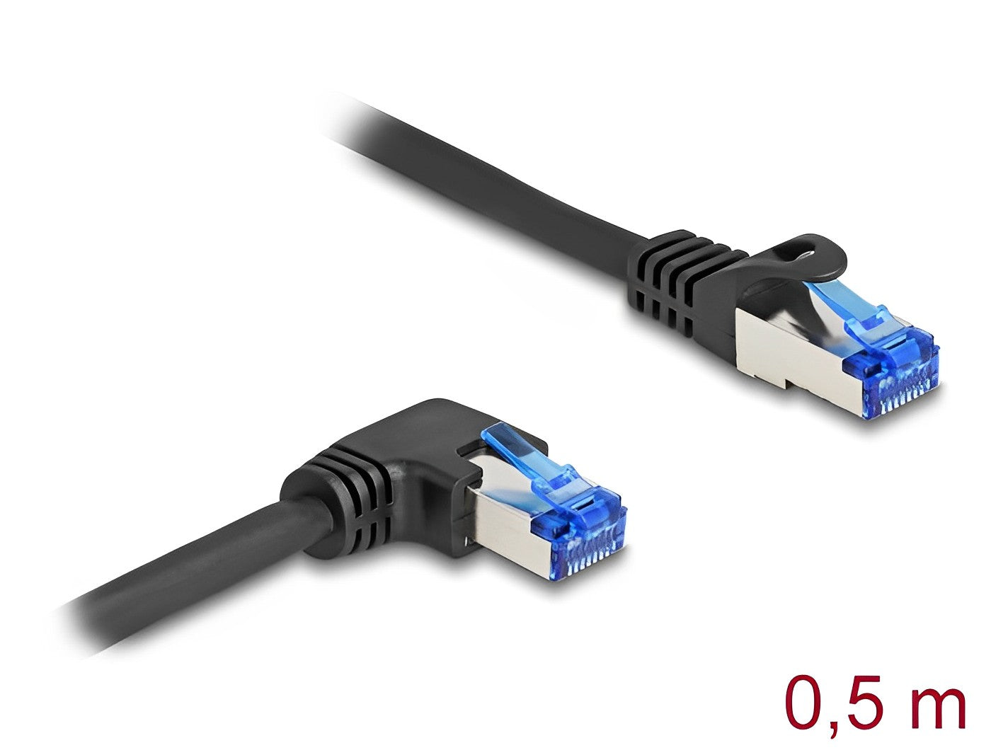 כבל רשת מסוכך RJ45 Cat.6A S/FTP ז/ז צד אחד בזווית 90° ימינה - delock.israel