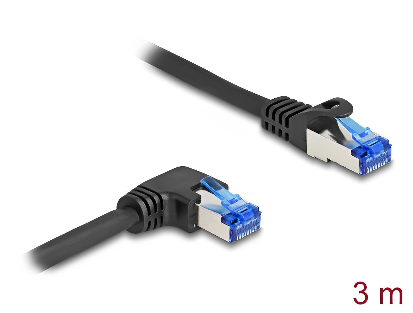 כבל רשת מסוכך RJ45 Cat.6A S/FTP ז/ז צד אחד בזווית 90° ימינה - delock.israel