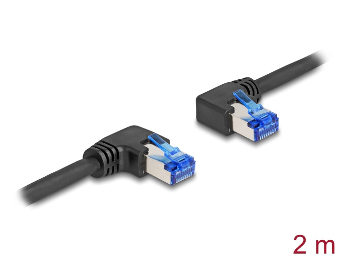 Delock RJ45 Network Cable Cat.6A S/FTP right / left angled 2 m black - delock.israel
