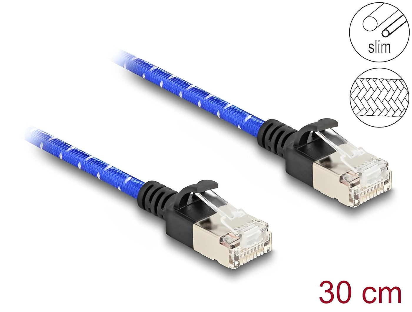 כבל רשת מסוכך RJ45 Cat.6A U/FTP Slim ז/ז עם ציפוי בד להגנה צבע כחול - delock.israel