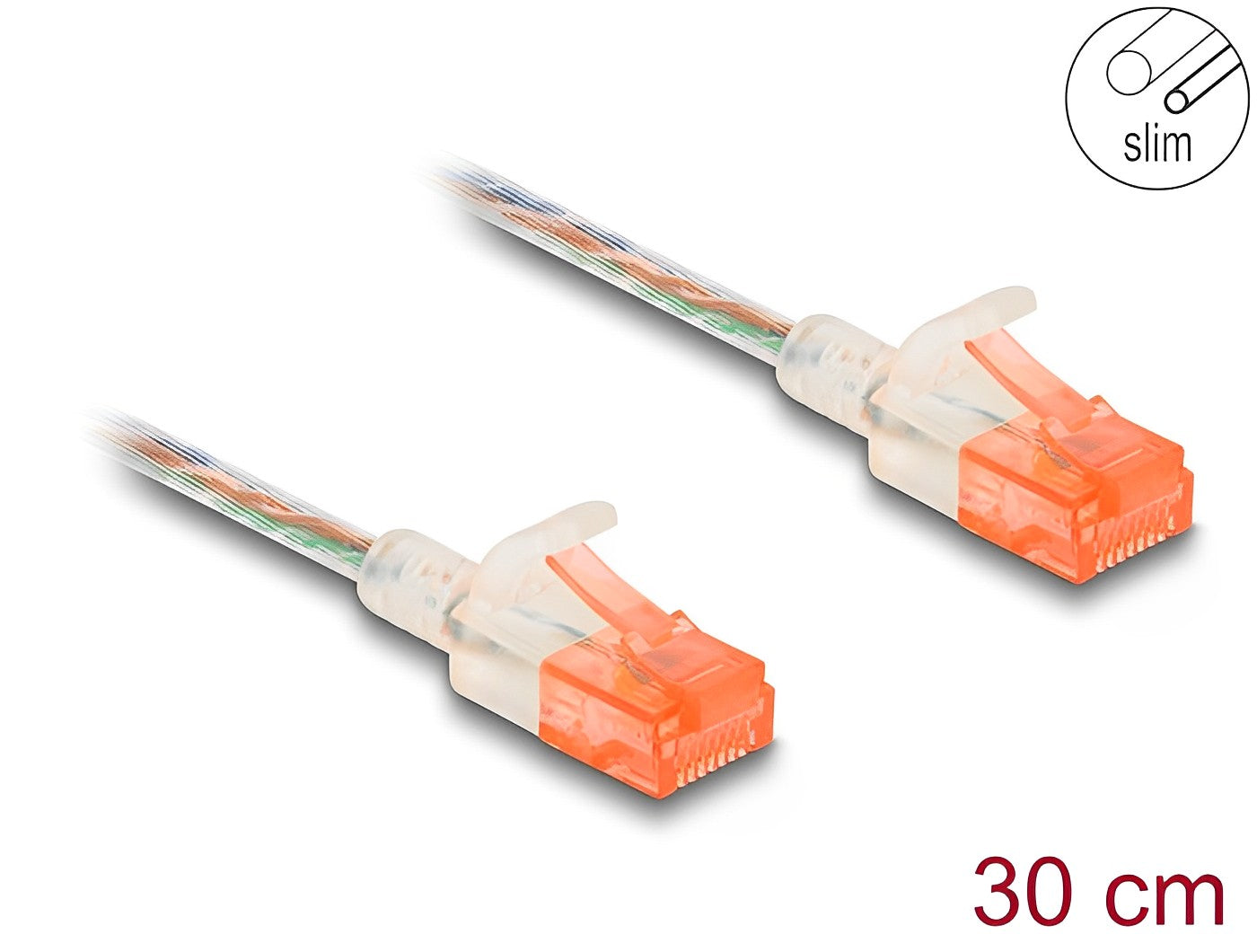 כבל רשת שקוף לא מסוכך RJ45 Cat.6A U/UTP Slim ז/ז - delock.israel