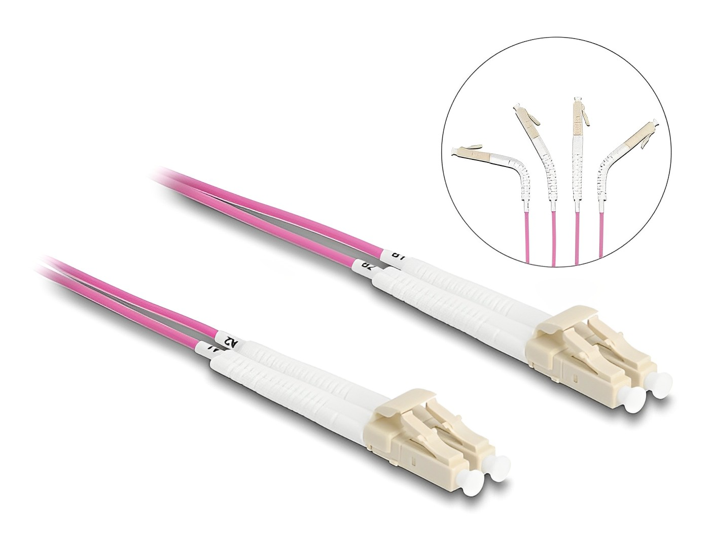 מגשר אופטי מולטי מוד LC Duplex OM4 ז/ז עם מחברים זוויתיים - delock.israel