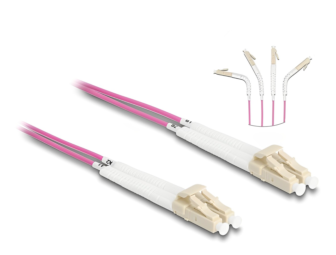 מגשר אופטי מולטי מוד LC Duplex OM4 ז/ז עם מחברים זוויתיים - delock.israel