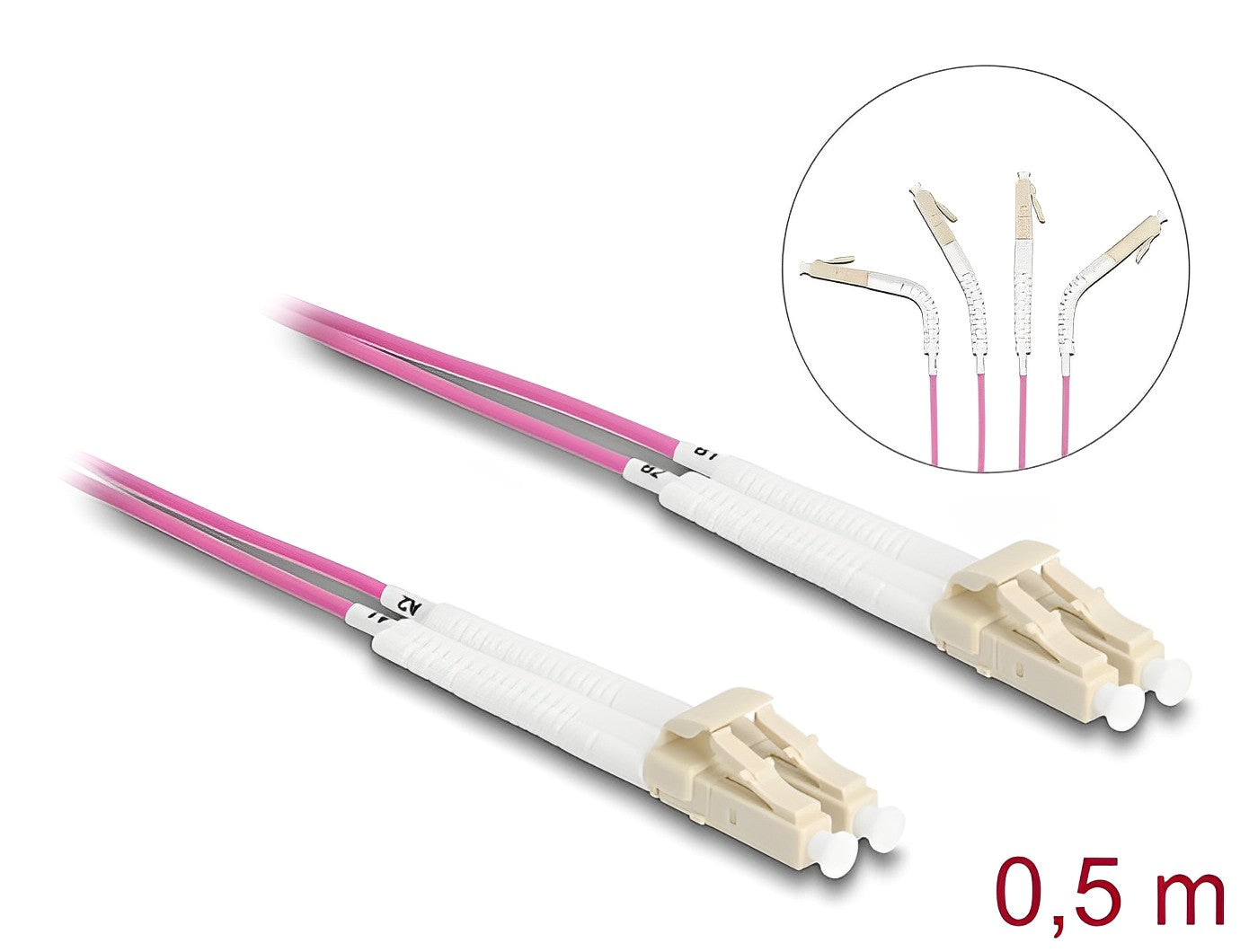 מגשר אופטי מולטי מוד LC Duplex OM4 ז/ז עם מחברים זוויתיים - delock.israel