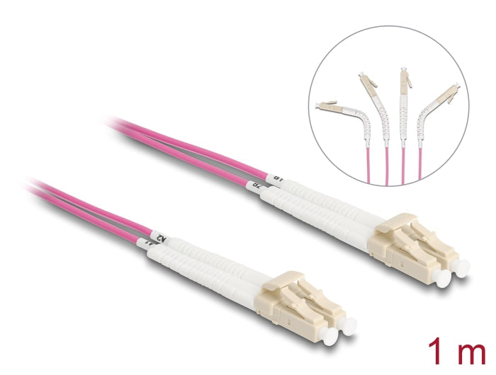 מגשר אופטי מולטי מוד LC Duplex OM4 ז/ז עם מחברים זוויתיים - delock.israel