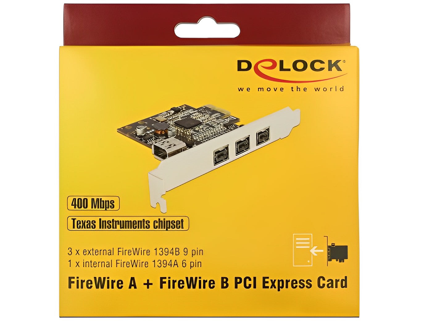 כרטיס PCIe x1 FireWire 1394B עם 3 יציאות 9 פין + יציאת 6 פין פנימית צ'יפ Texas Instruments - delock.israel