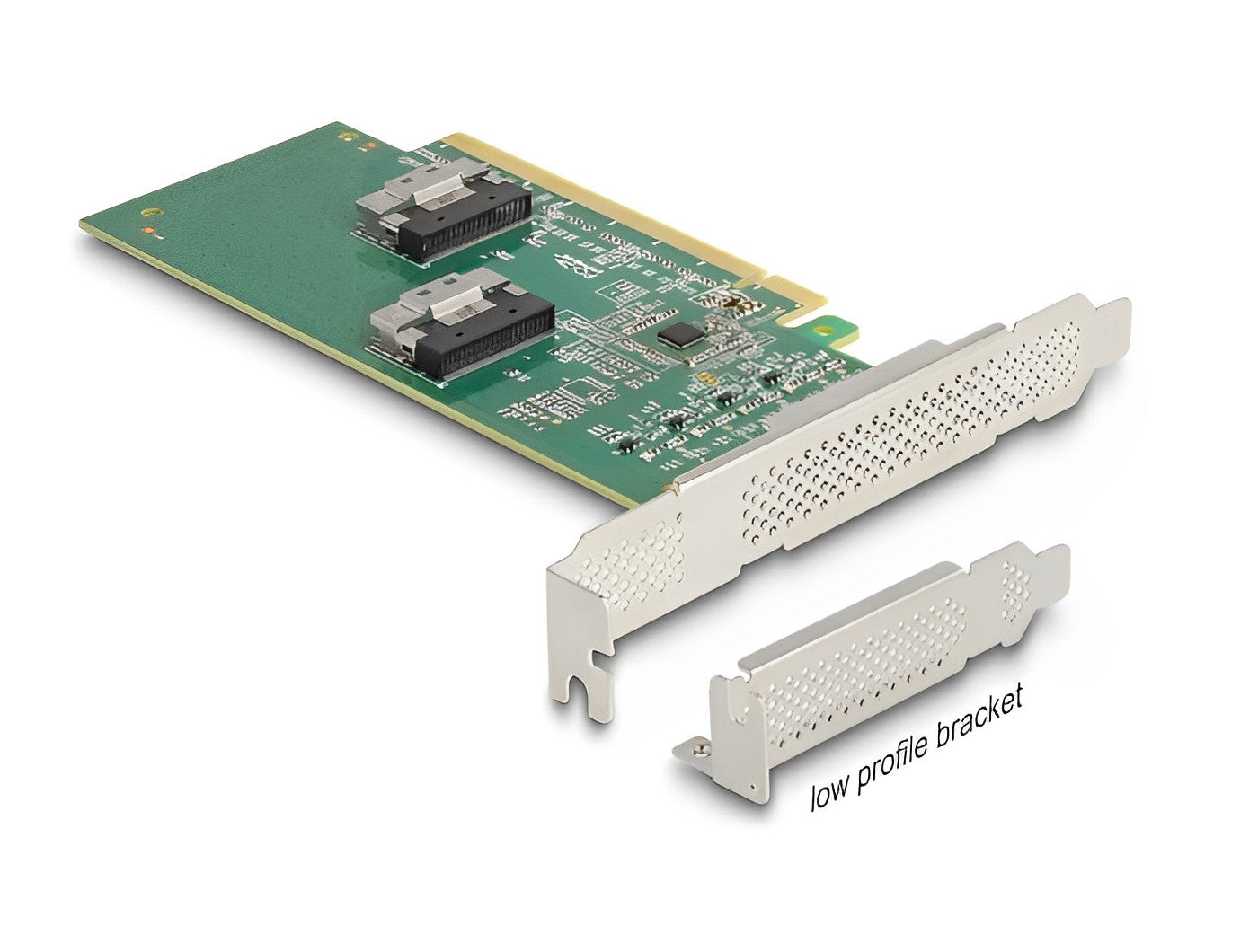 כרטיס PCIe x16 Low profile עם 4 יציאות SFF-8639 NVMe - Bifurcation - delock.israel