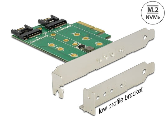 כרטיס PCI-E x4 Low Profile עבור 3 כוננים M.2 NVMe / M.2 SATA - delock.israel