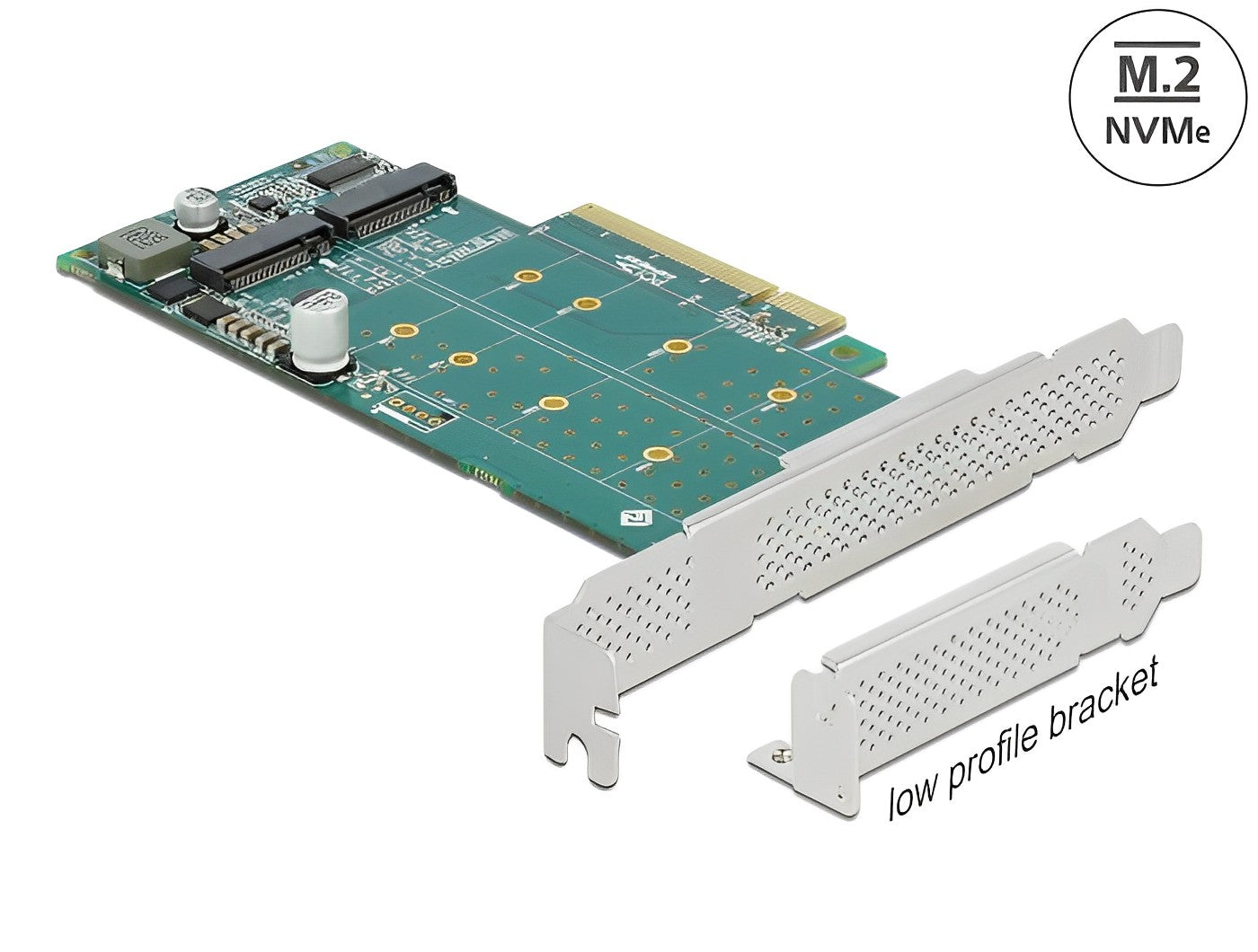 כרטיס PCI-E x8 Bifurcation Low profile עבור 2 כוננים M.2 NVMe - delock.israel