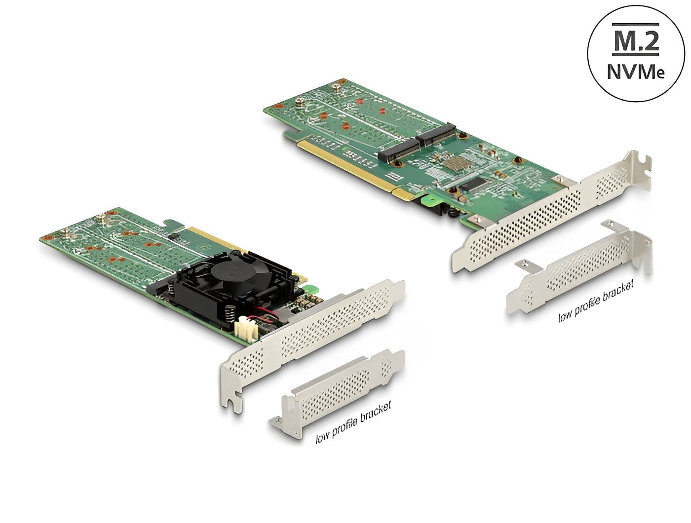כרטיס PCI-E x16 Low Profile עם מאוורר קירור עבור 4 כוננים M.2 NVMe - delock.israel