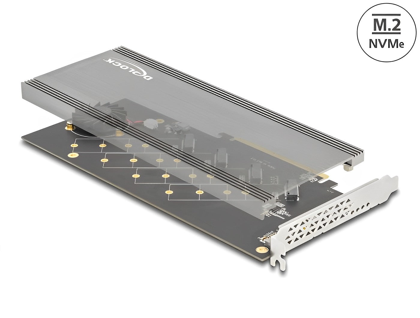כרטיס PCI-E x16, V4.0 Bifurcation עם מאוורר קירור עבור 4 כוננים M.2 NVMe - delock.israel