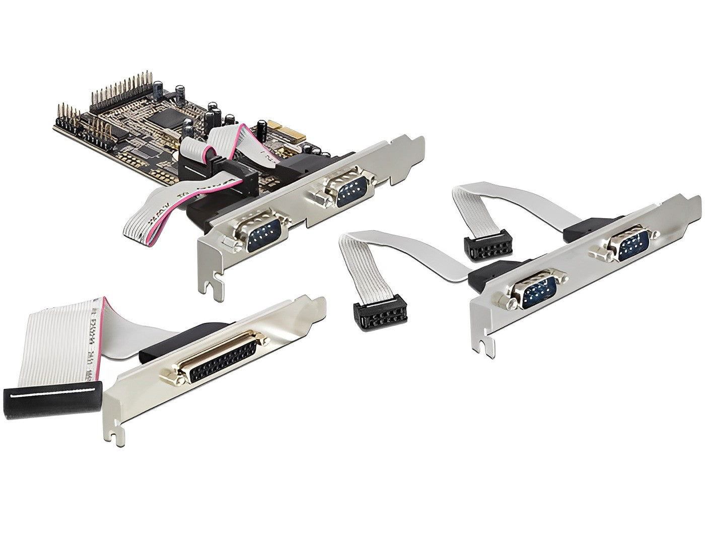 כרטיס PCIe x1 Serial RS-232 Low profile עם 4 יציאות DB9 + יציאת Parallel צ'יפ Moschip - delock.israel