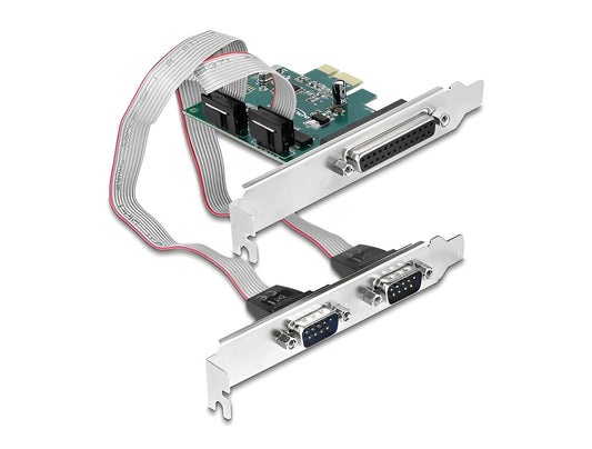 כרטיס PCIe x1 Serial RS-232 Low profile עם 2 יציאות DB9 + יציאת Parallel צ'יפ WCH - delock.israel