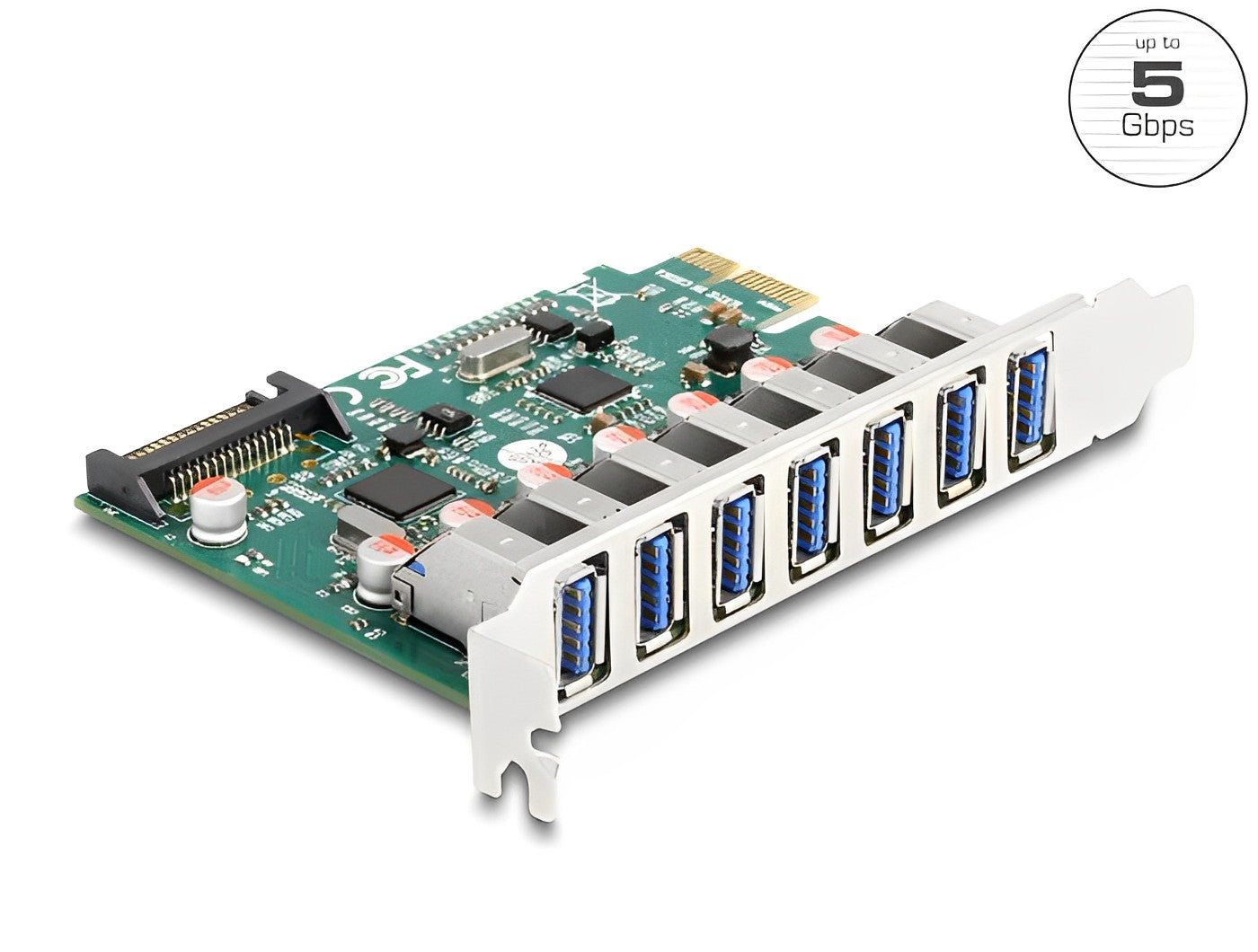 כרטיס PCIe x1 USB 5Gbps עם 7 יציאות USB-A צ'יפ VIA - delock.israel