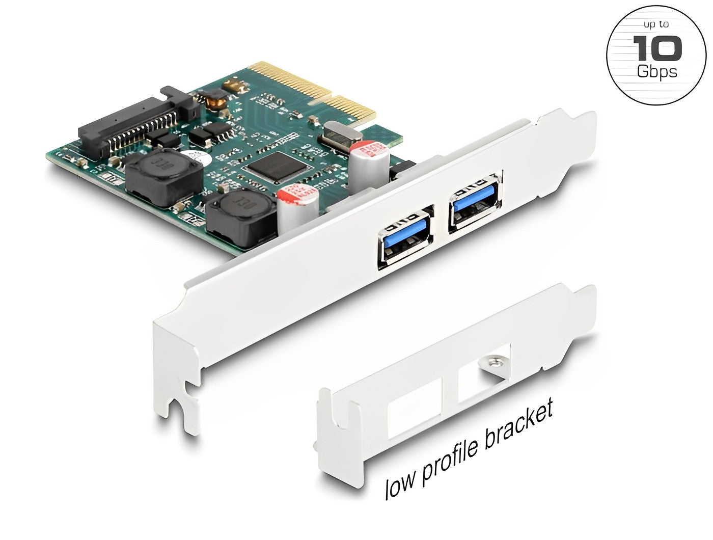 כרטיס PCIe x4 USB 10Gbps Low Profile עם 2 יציאות USB-A צ'יפ Asmedia - delock.israel