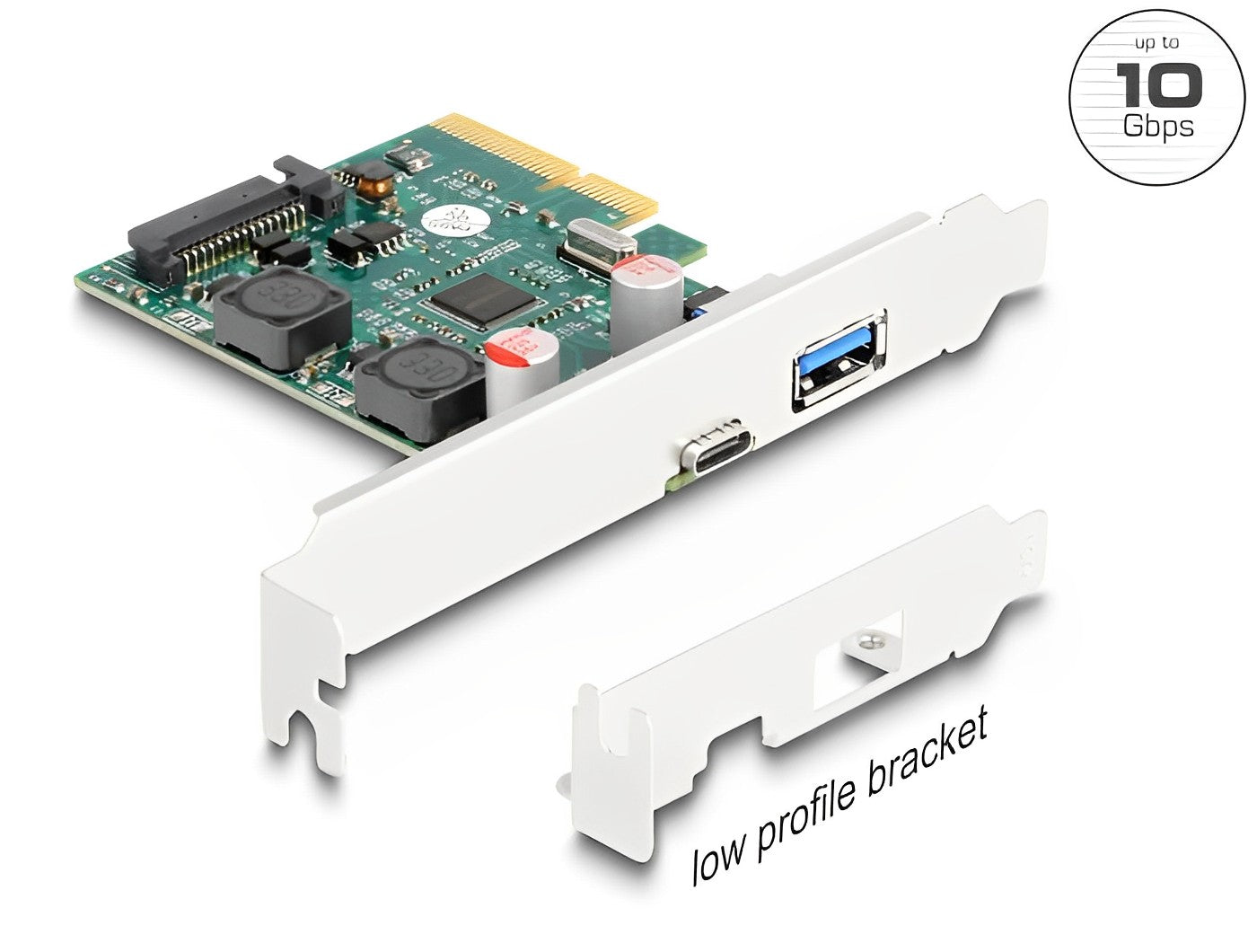 כרטיס PCIe x4 USB 10Gbps Low Profile עם 2 יציאות USB צ'יפ Asmedia - delock.israel