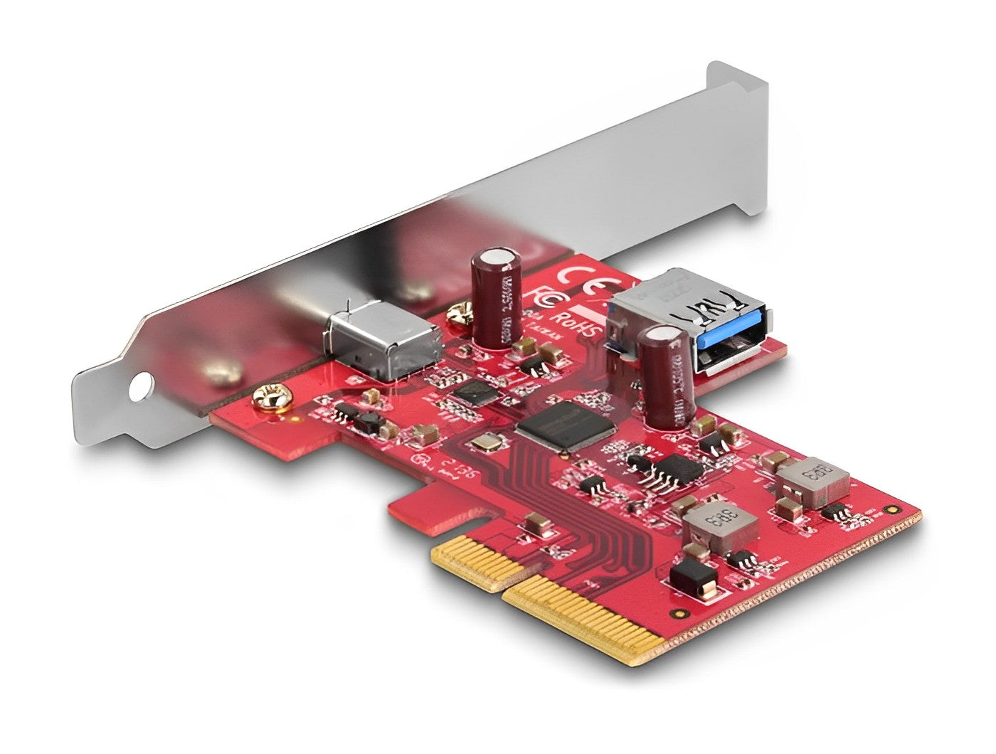 כרטיס PCIe x4 USB 10Gbps Low Profile עם יציאת USB-C חיצונית + יציאת USB-A פנימית צ'יפ Asmedia - delock.israel