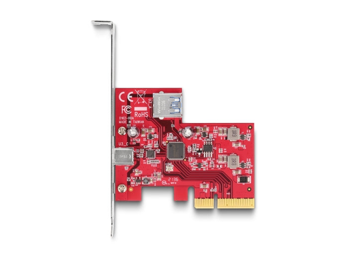 כרטיס PCIe x4 USB 10Gbps Low Profile עם יציאת USB-C חיצונית + יציאת USB-A פנימית צ'יפ Asmedia - delock.israel