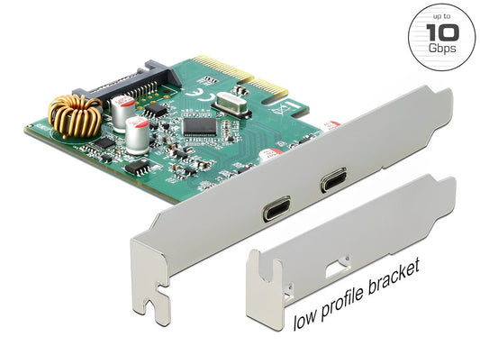כרטיס PCIe x4 USB 3.1 Gen 2 10Gbps Low Profile עם 2 יציאות USB-C צ'יפ Asmedia - delock.israel