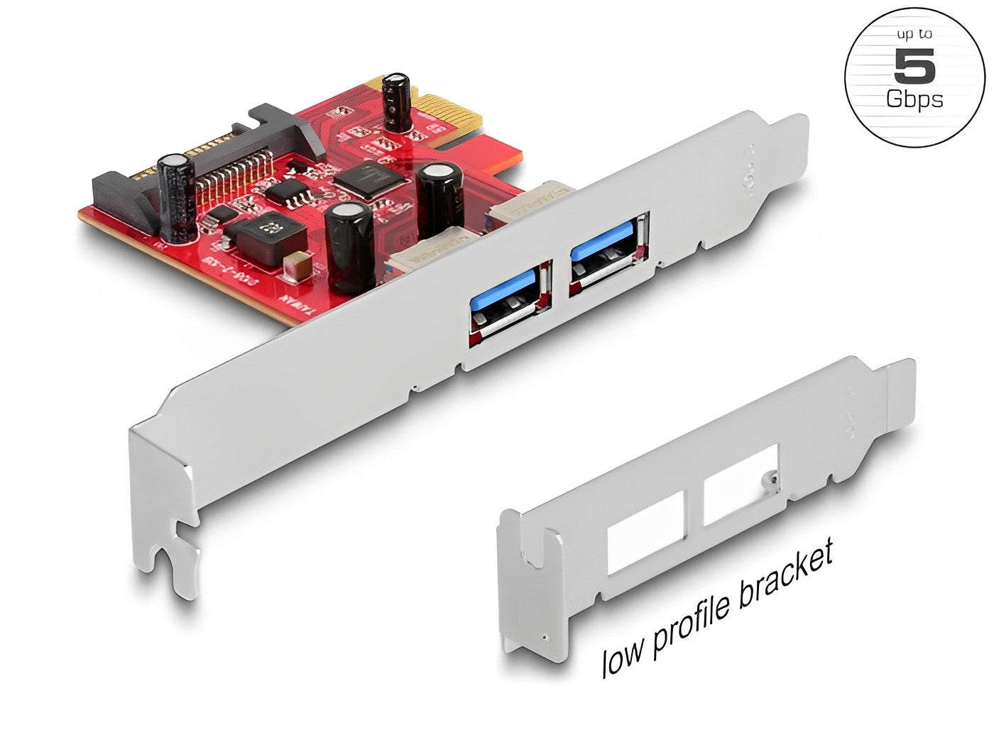 כרטיס PCIe x1 USB 5Gbps Low profile עם 2 יציאות USB-A צ'יפ Renesas - delock.israel
