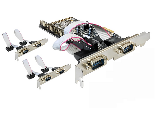 כרטיס PCIe x1 Serial RS-232 Low profile עם 6 יציאות DB9 צ'יפ Moschip - delock.israel