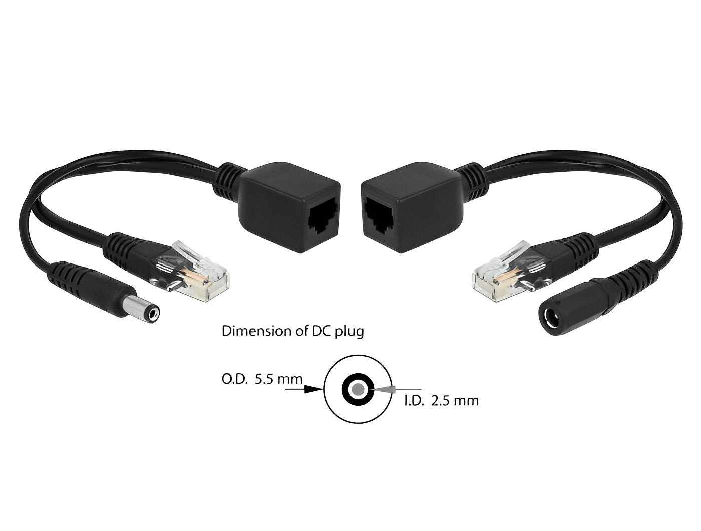 מרחיק Passive PoE DC 5.5x2.5 על גבי כבל רשת RJ45 - delock.israel