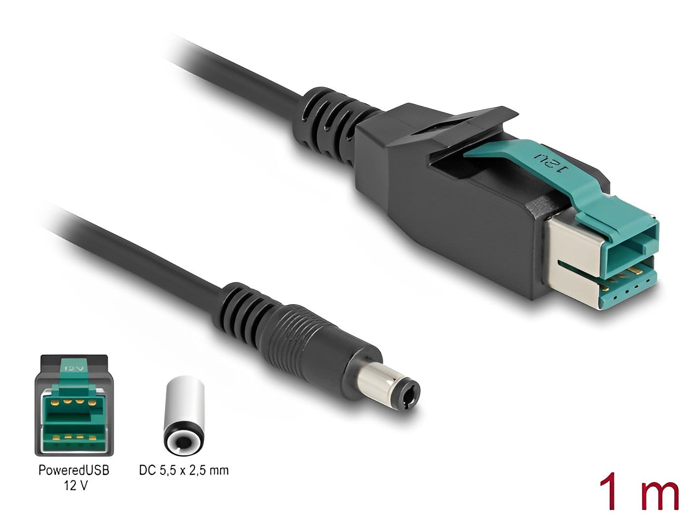 כבל USB עבור מדפסות קופה ומסופים תקע PoweredUSB 12V לתקע DC 5.5x2.5 - delock.israel