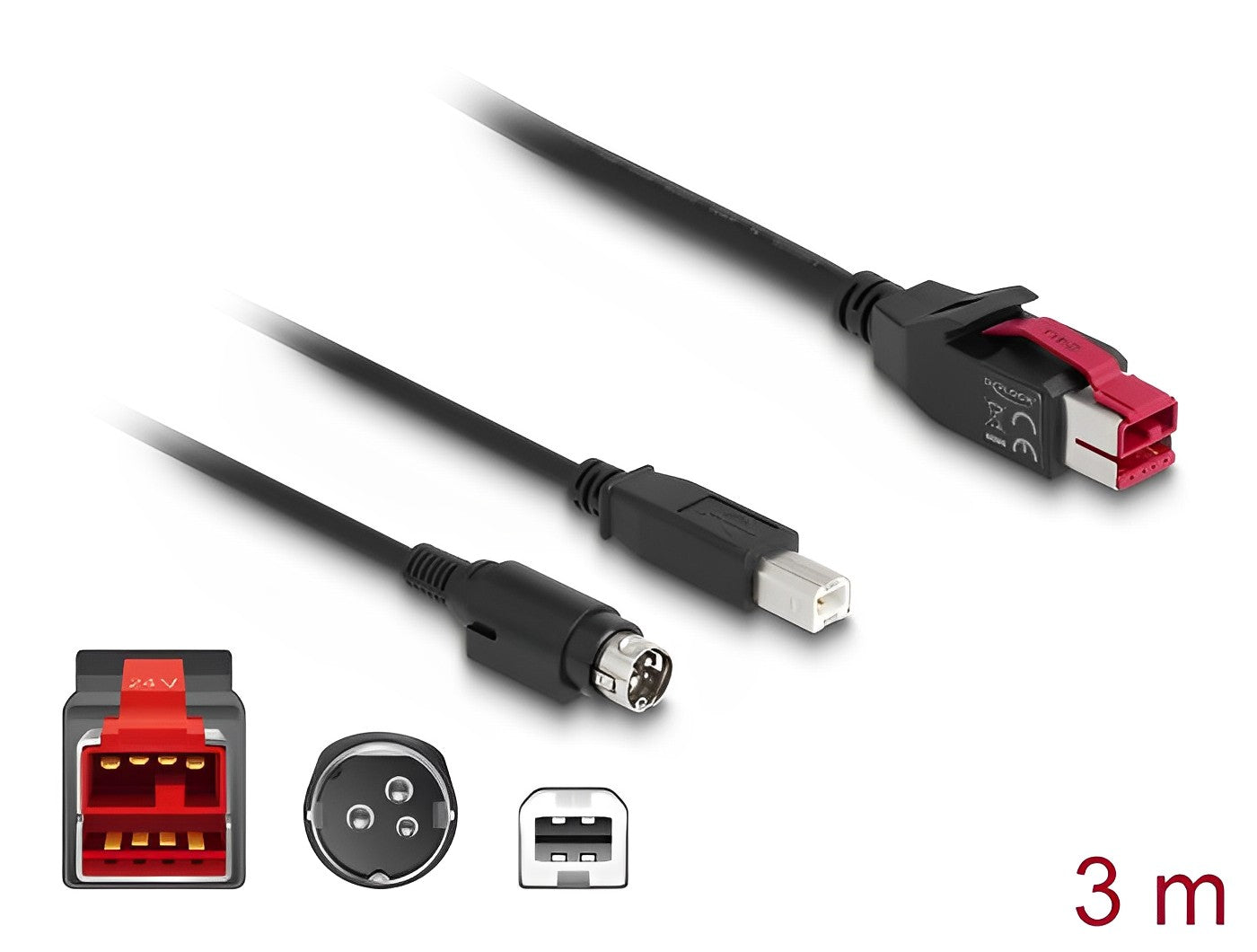 כבל USB עבור מדפסות קופה ומסופים תקע PoweredUSB 24V לתקע USB Type-B + Hosiden Mini-DIN 3 pin - delock.israel