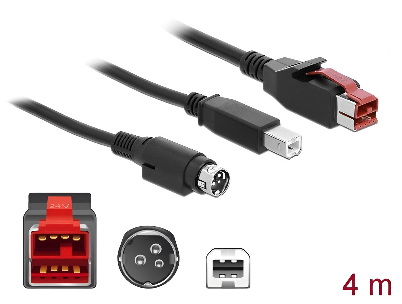 כבל USB עבור מדפסות קופה ומסופים תקע PoweredUSB 24V לתקע USB Type-B + Hosiden Mini-DIN 3 pin - delock.israel