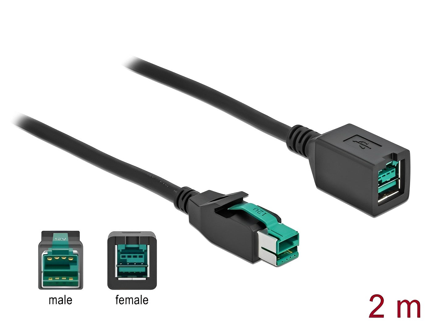 כבל מאריך PoweredUSB 12V ז/נ עבור מדפסות קופה ומסופים - delock.israel