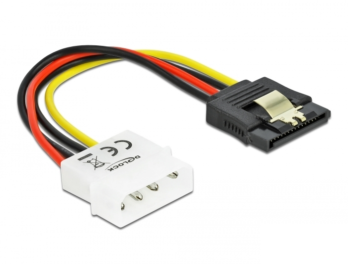 כבל חשמל שקע SATA 15 pin עם קליפס לתקע מולקס 4 פין - delock.israel