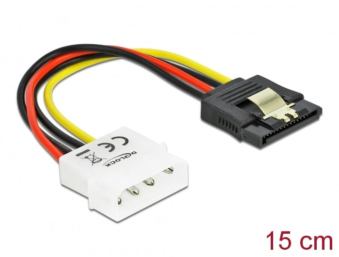 כבל חשמל שקע SATA 15 pin עם קליפס לתקע מולקס 4 פין - delock.israel