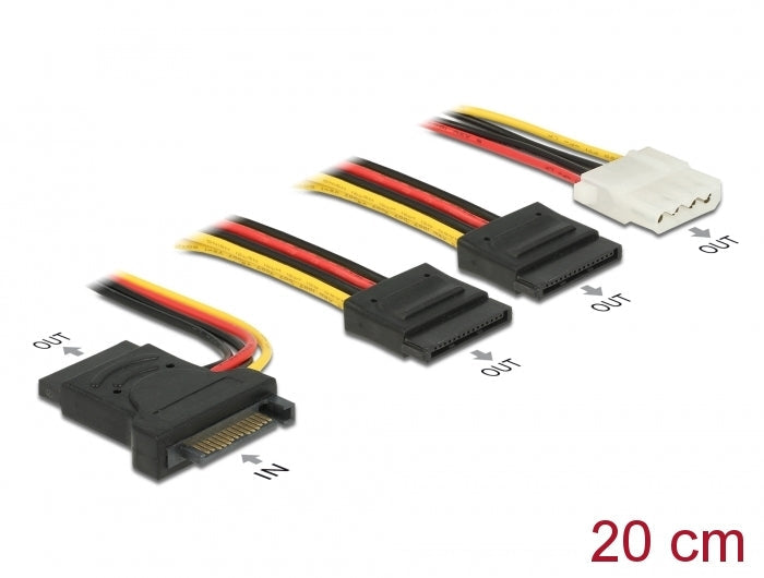 כבל מפצל חשמל תקע SATA 15 pin ל- 3 SATA x נקבה + מולקס נקבה - delock.israel