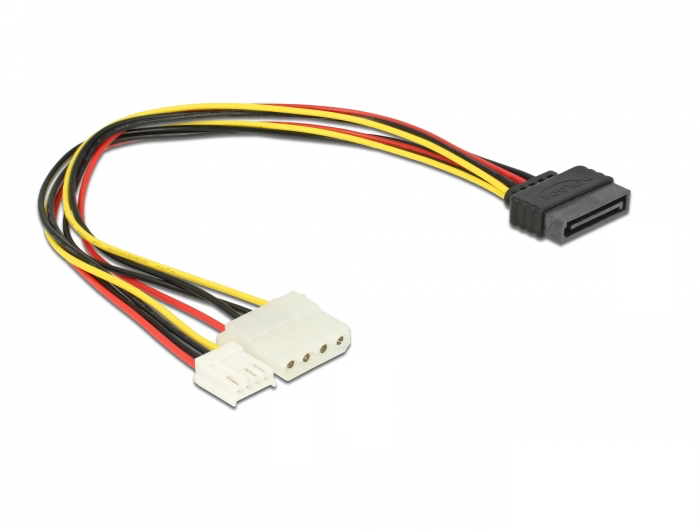 כבל מפצל חשמל תקע SATA 15 pin לשקע מולקס 4 פין + שקע floppy - delock.israel