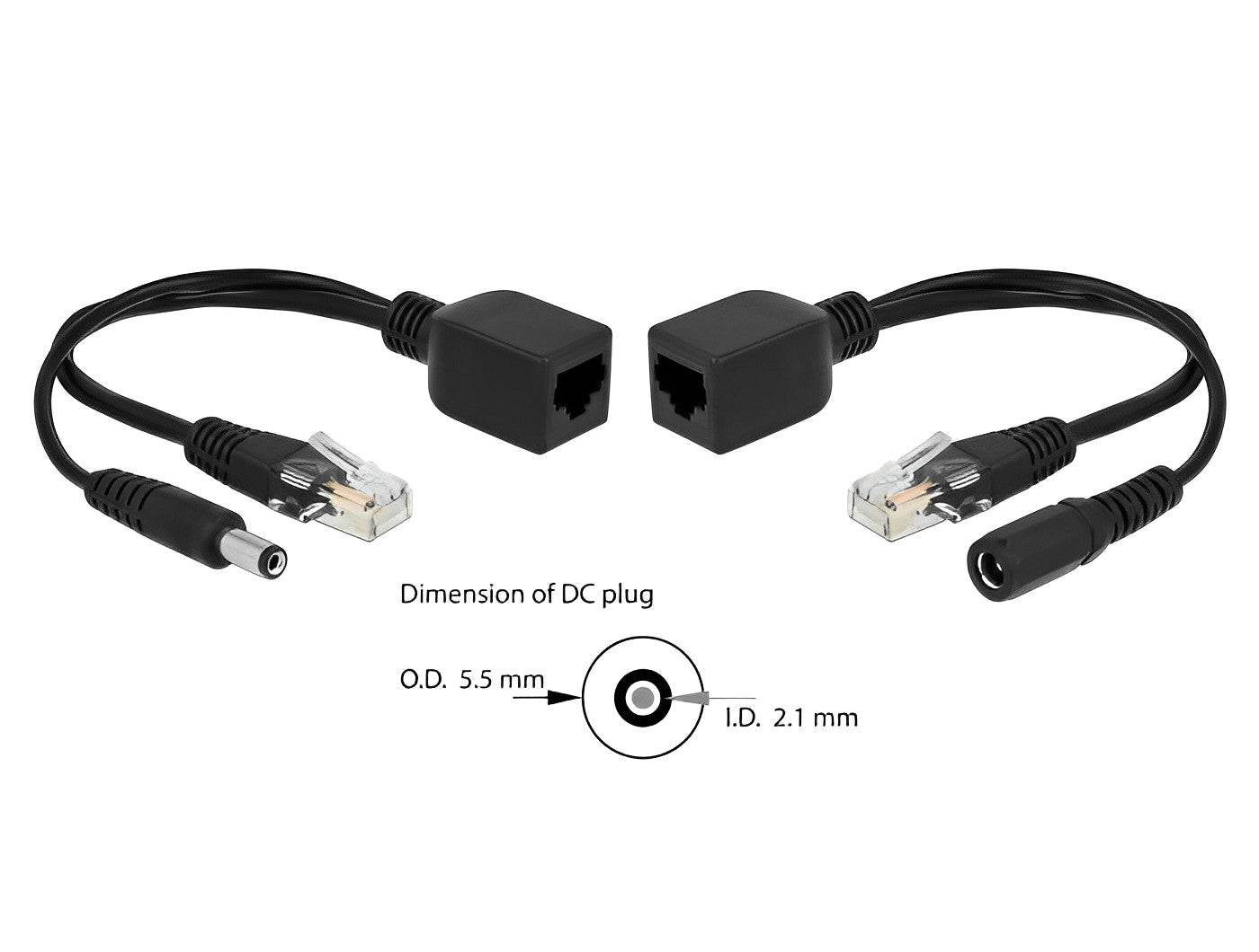 מרחיק Passive PoE DC 5.5x2.1 על גבי כבל רשת RJ45 - delock.israel