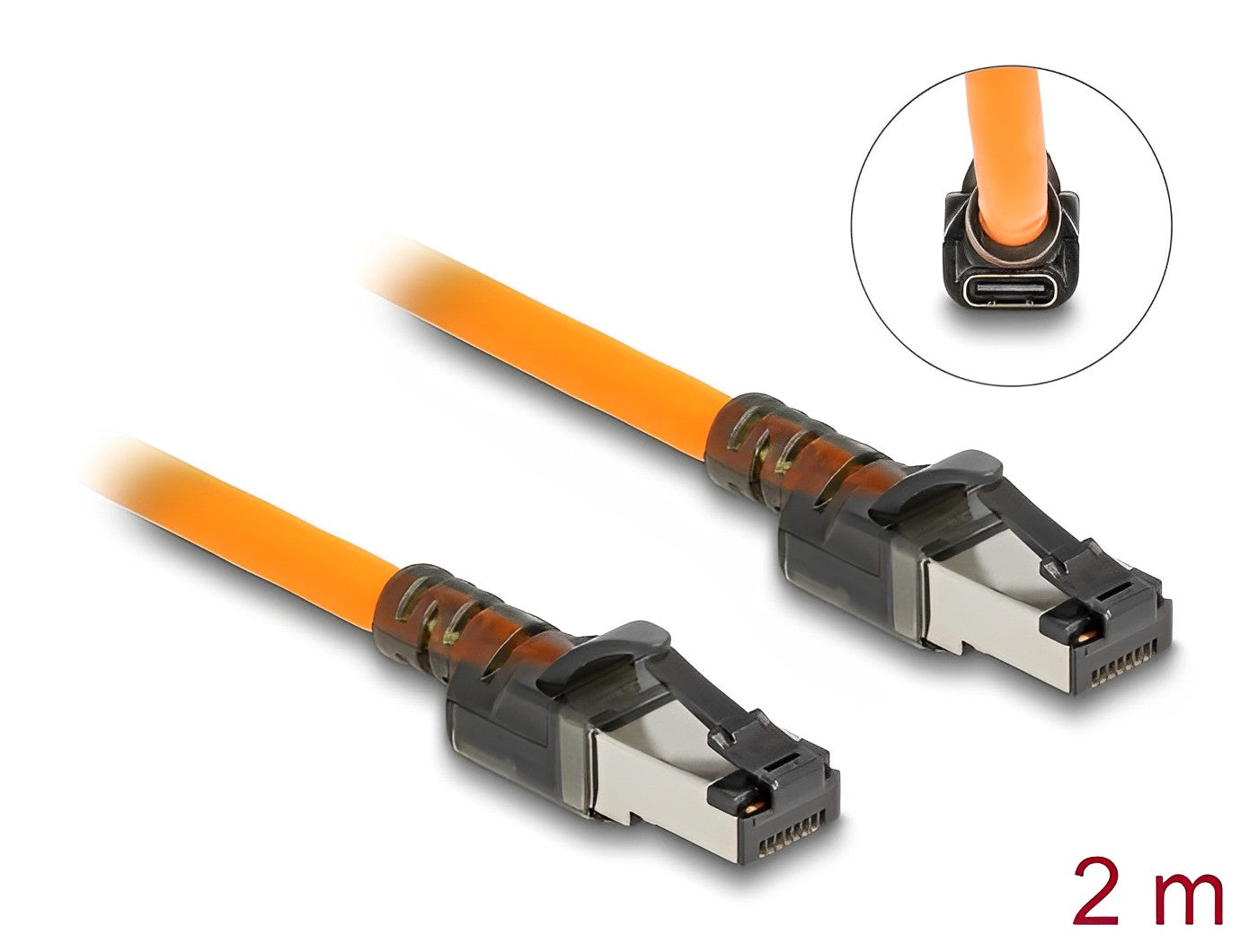 כבל רשת מסוכך RJ45 Cat.6A S/FTP ז/ז עם פונקציית זיהוי מיקום הכבל צבע כתום - delock.israel